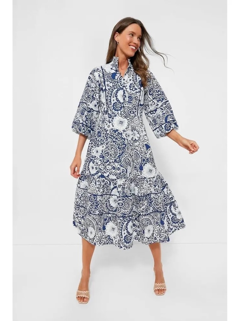 Hyacinth House Navy And White Floral Hillsborough Midi Dress Size S